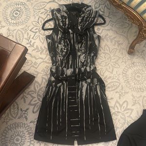 Black and Silver Taffeta Ruffle Formal Dress, High back, Size XS, with pockets